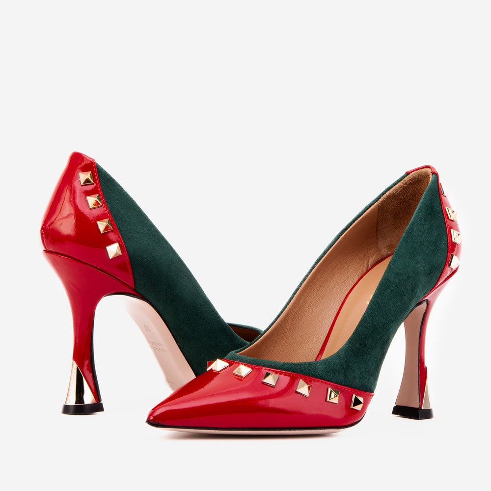 The Bella Vita Studded Red Green Leather Pump Shoe