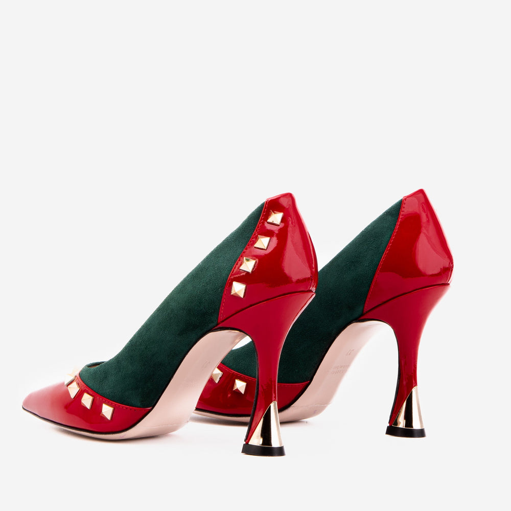 The Bella Vita Studded Red Green Leather Pump Shoe