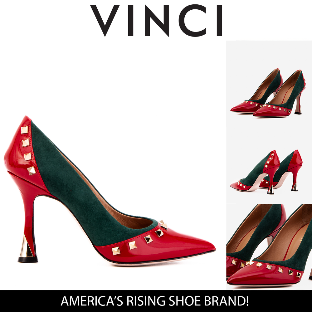 The Bella Vita Studded Red Green Leather Pump Shoe