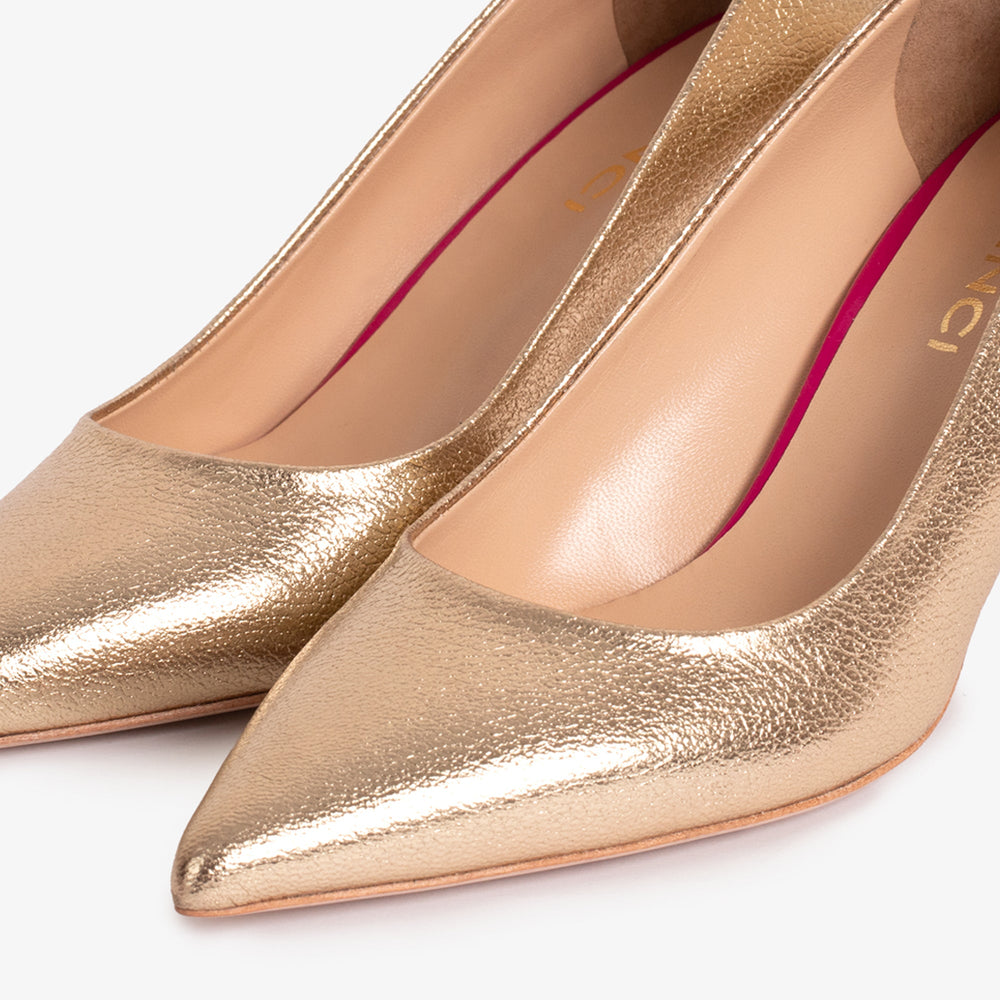 The Brunello Gold Leather Pump Shoe
