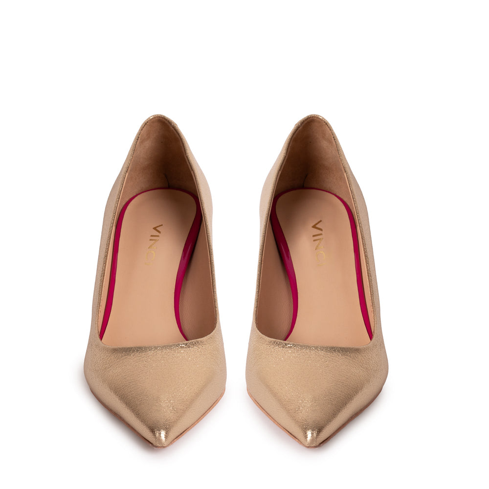 The Brunello Gold Leather Pump Shoe