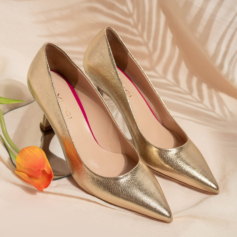 The Brunello Gold Leather Pump Shoe