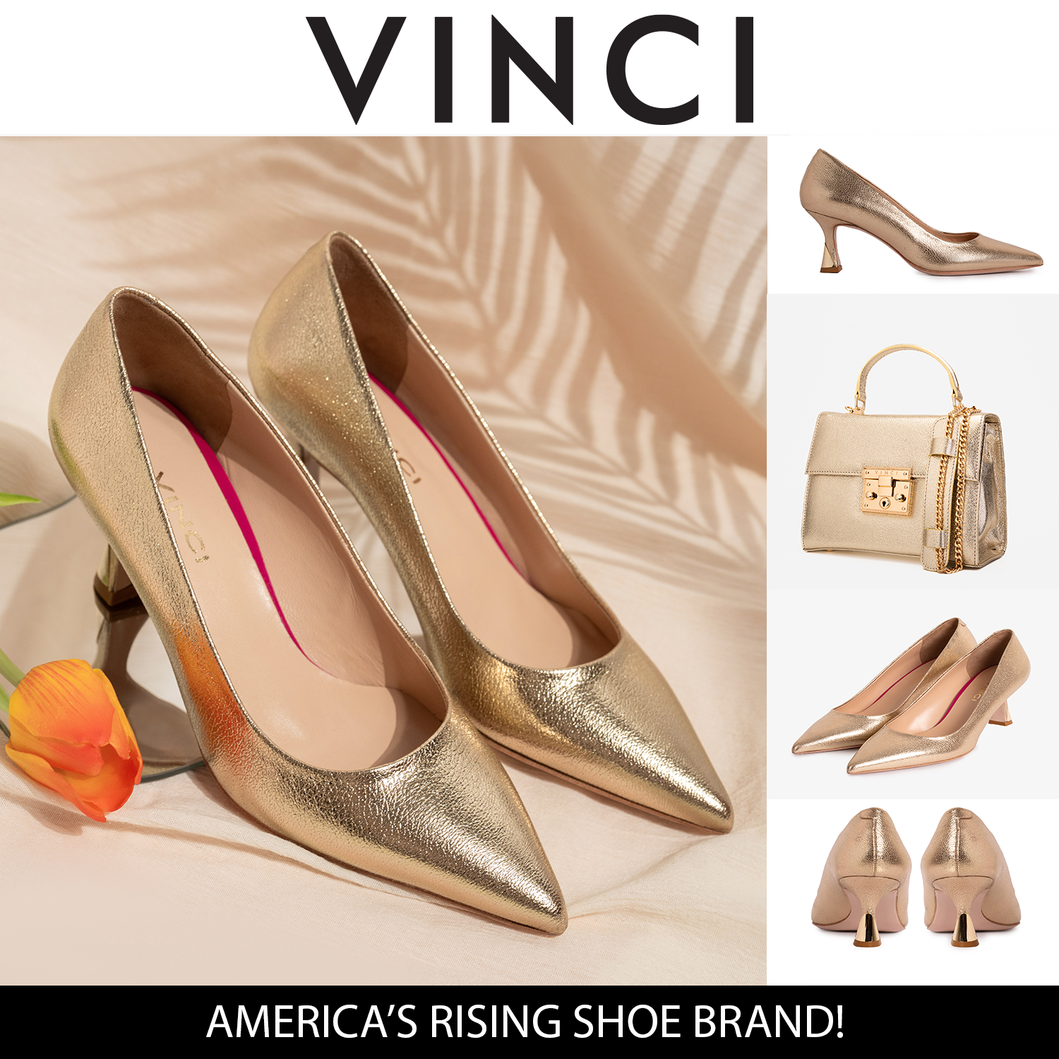 The Brunello Gold Leather Pump Shoe