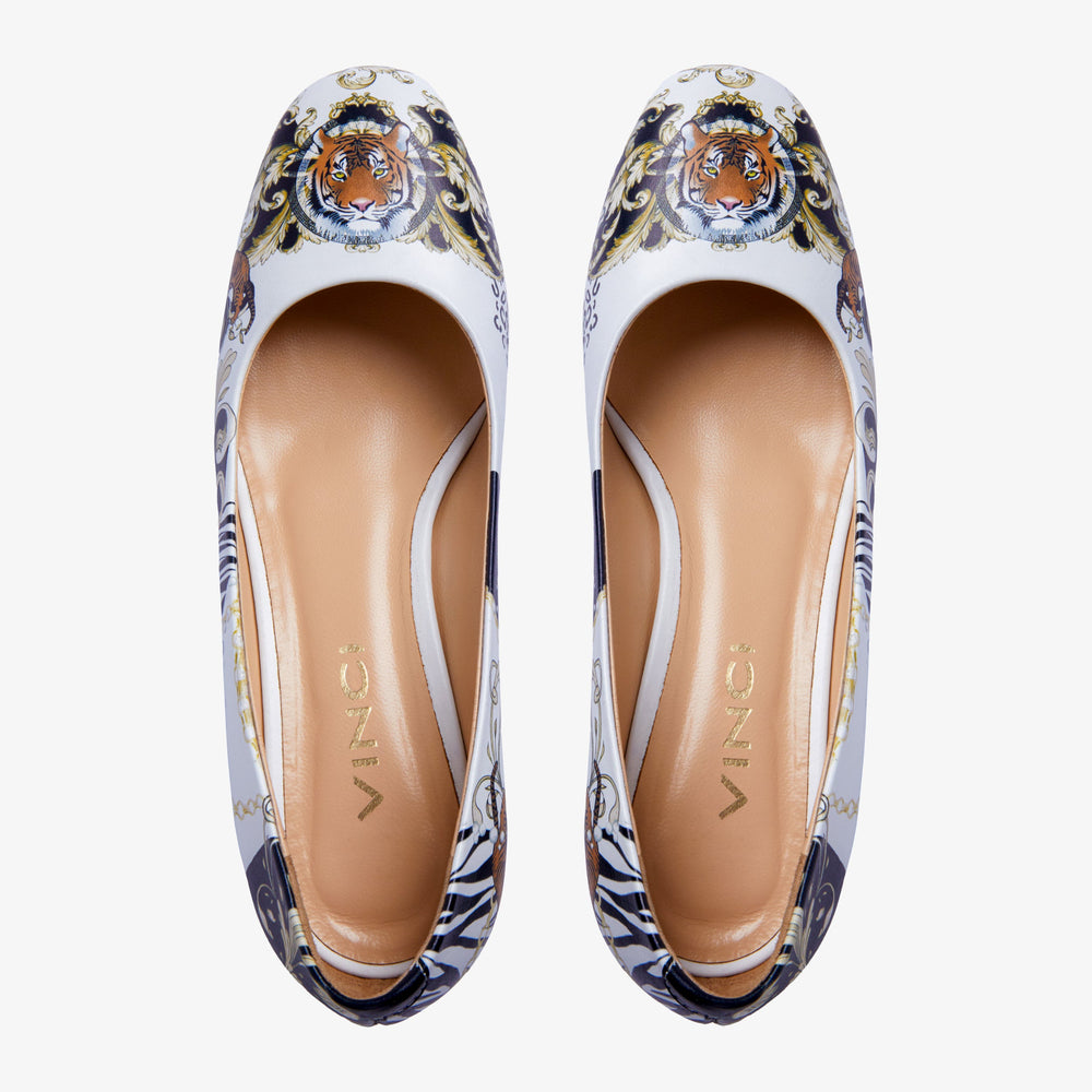 The Perugia White Leather Lower Heel Pump Shoe