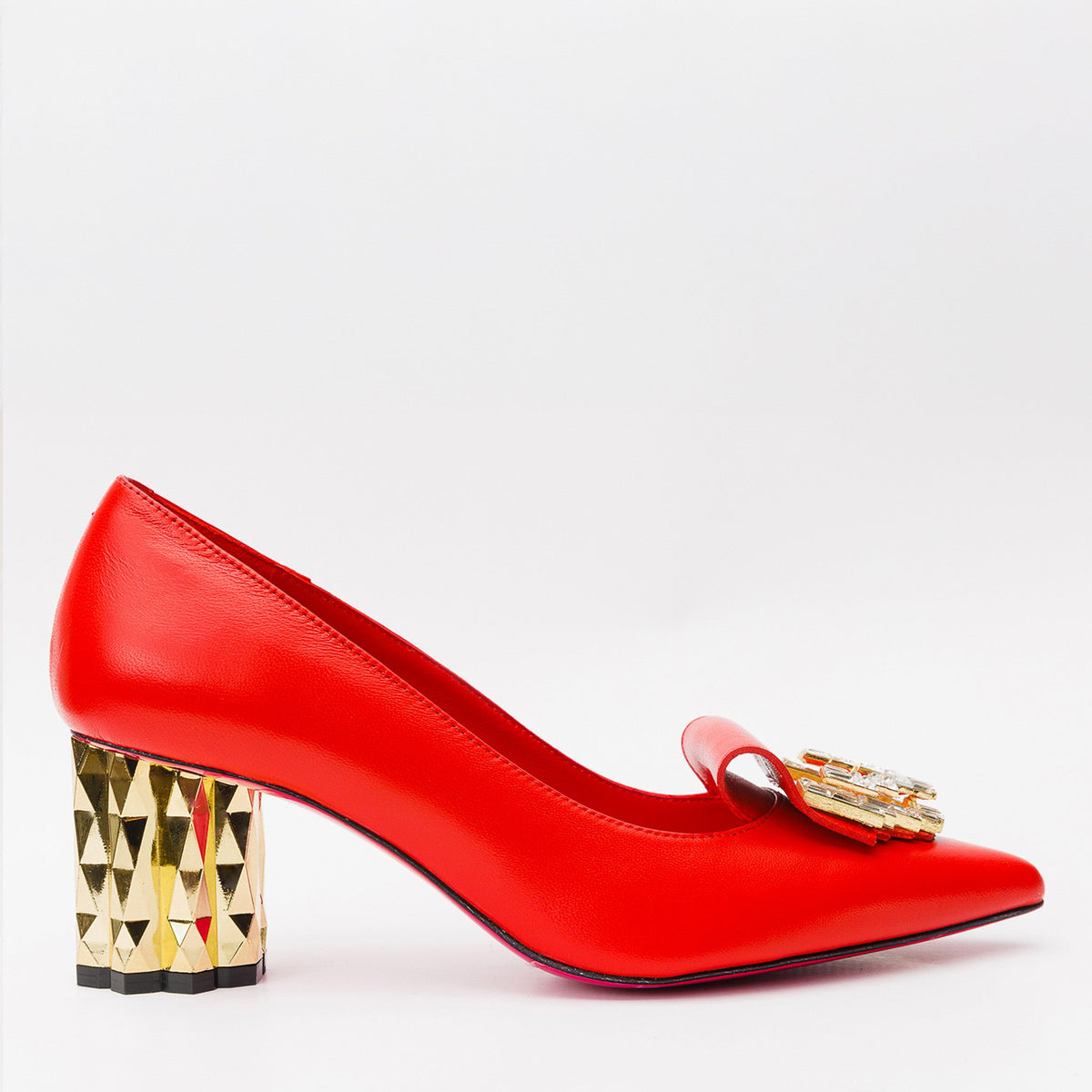 The Love Red Leather Block Heel Pump Shoe