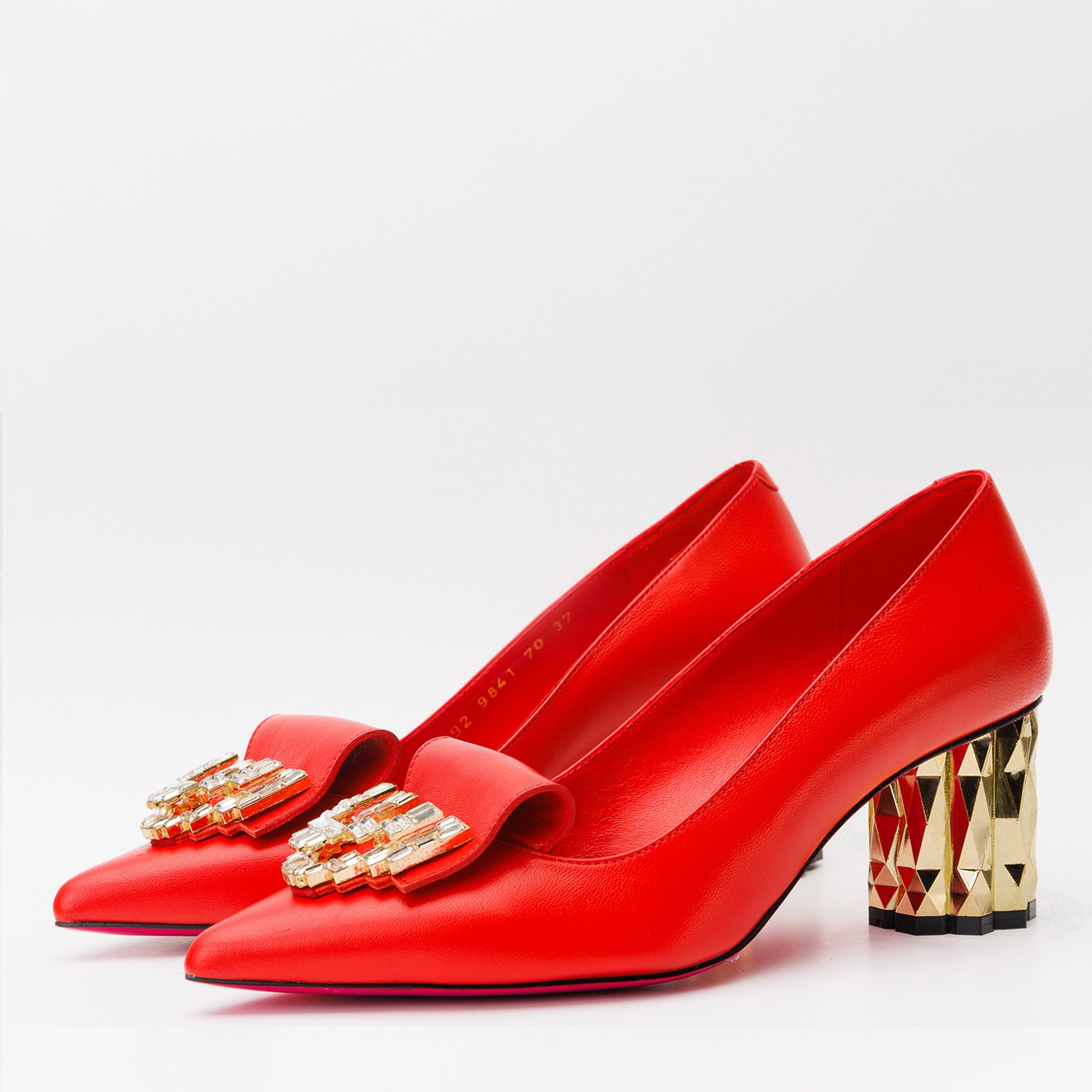 The Love Red Leather Block Heel Pump Shoe