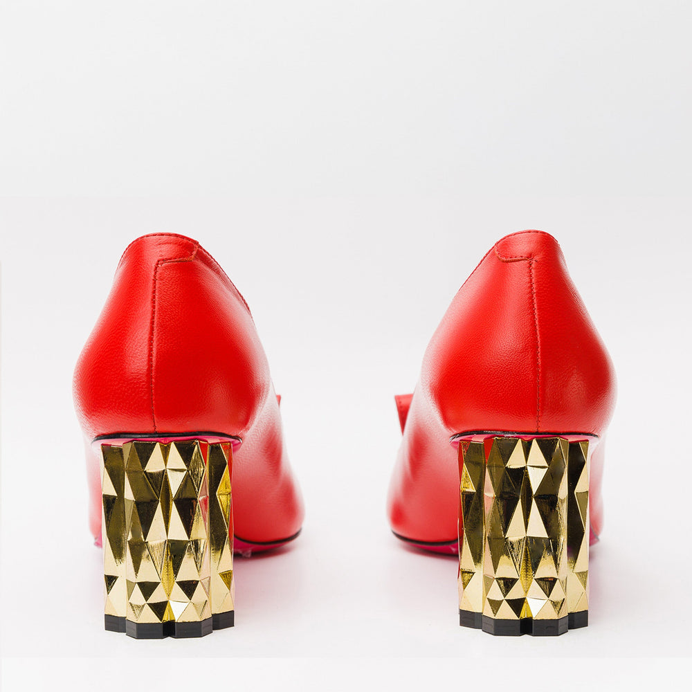 The Love Red Leather Block Heel Pump Shoe