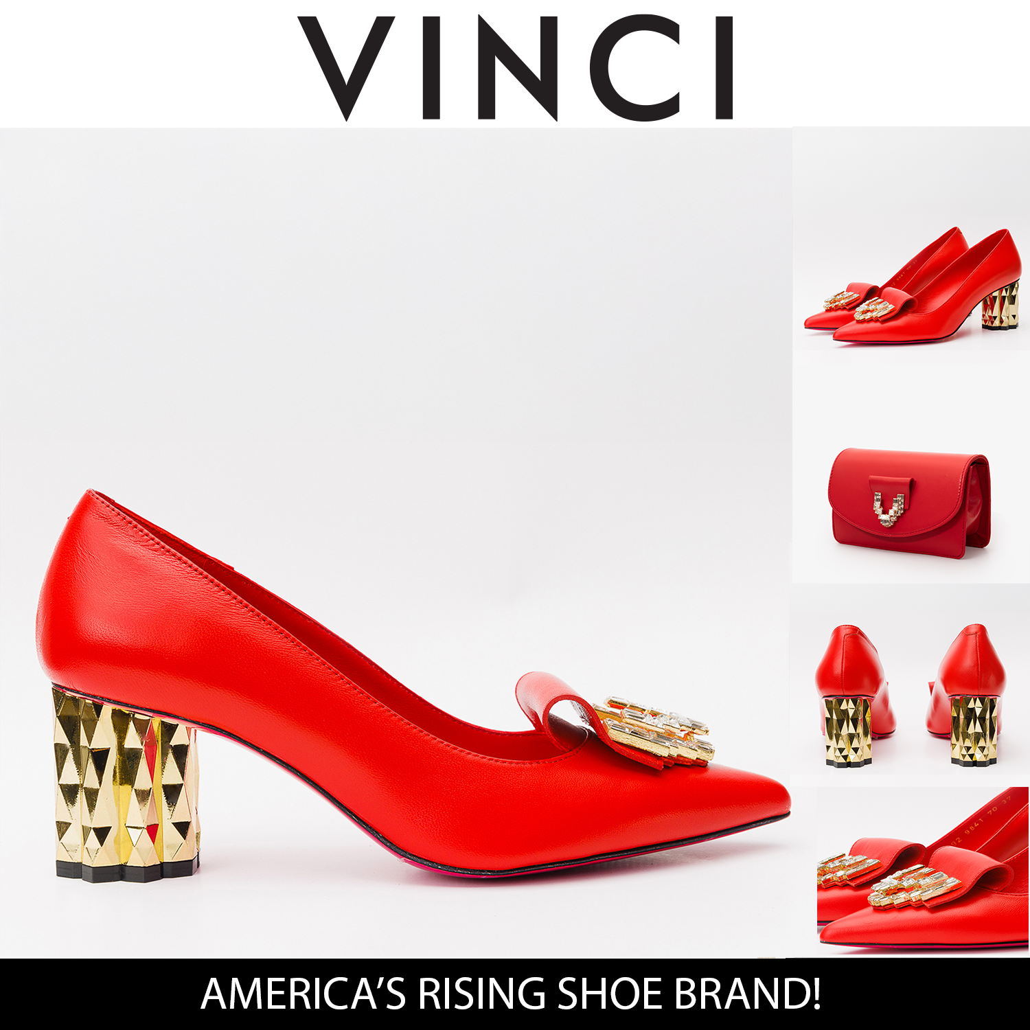 The Love Red Leather Block Heel Pump Shoe
