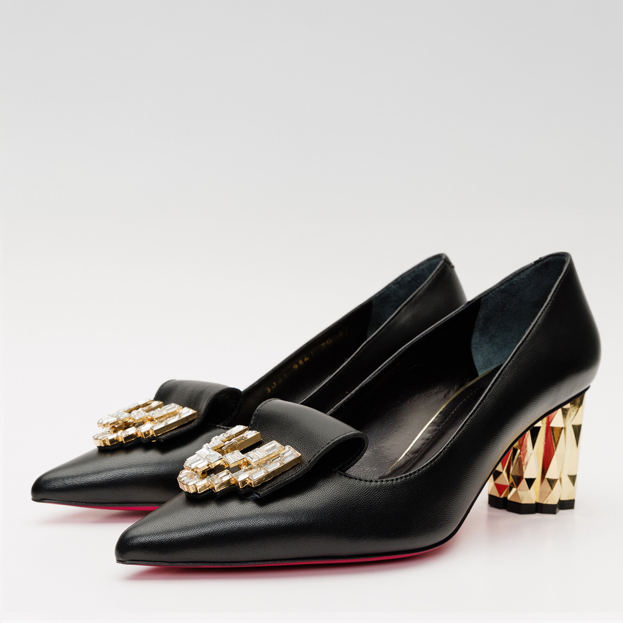 The Love Black Leather Block Heel Pump Shoe