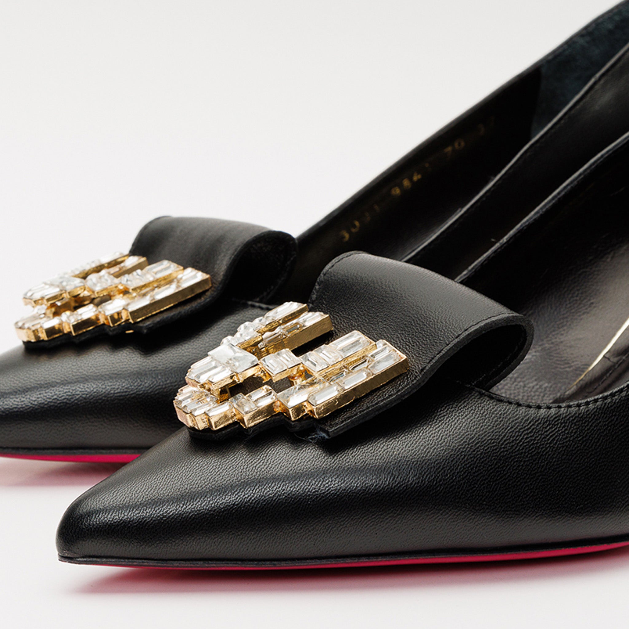 The Love Black Leather Block Heel Pump Shoe