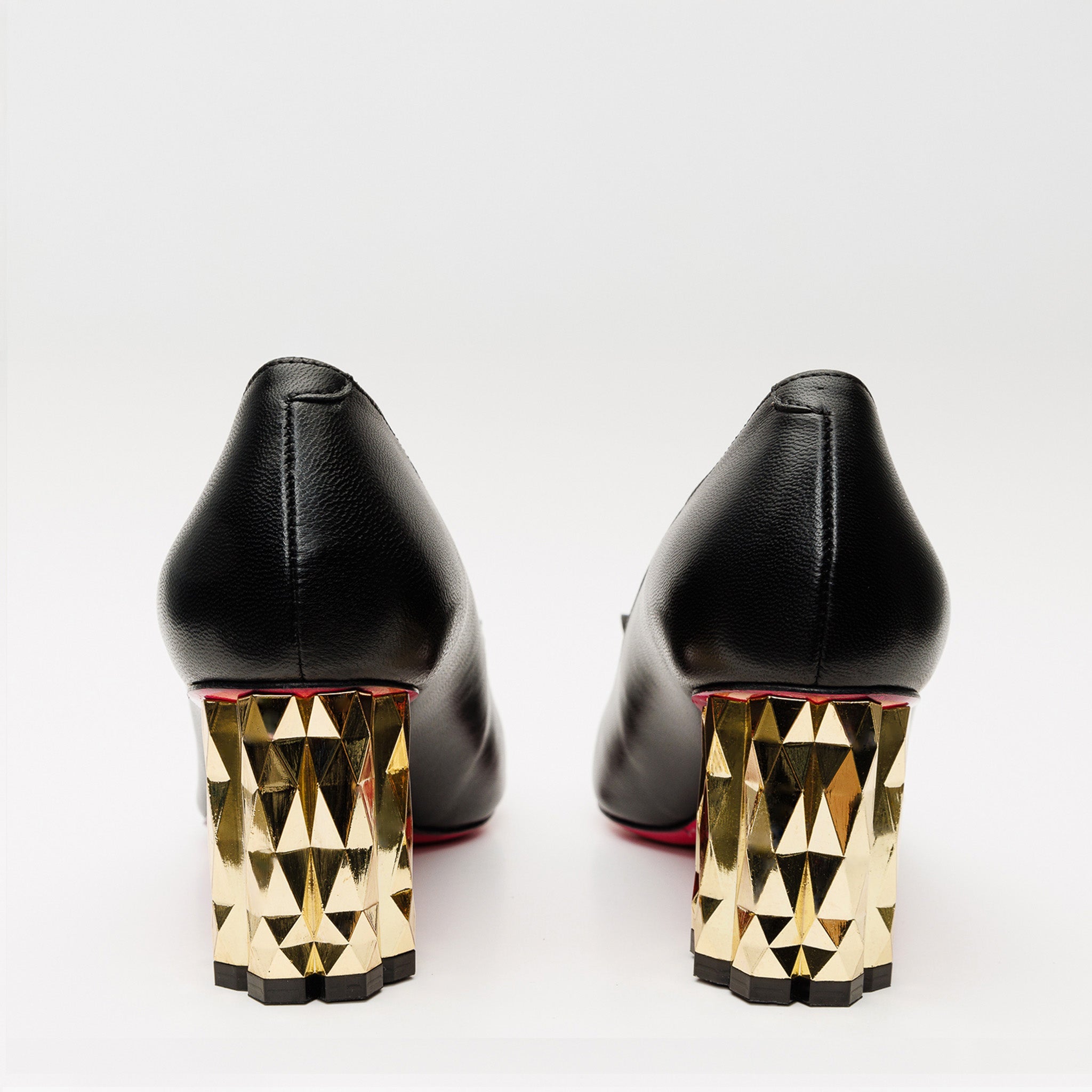 The Love Black Leather Block Heel Pump Shoe