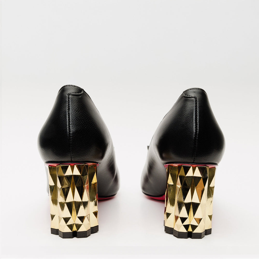 The Love Black Leather Block Heel Pump Shoe