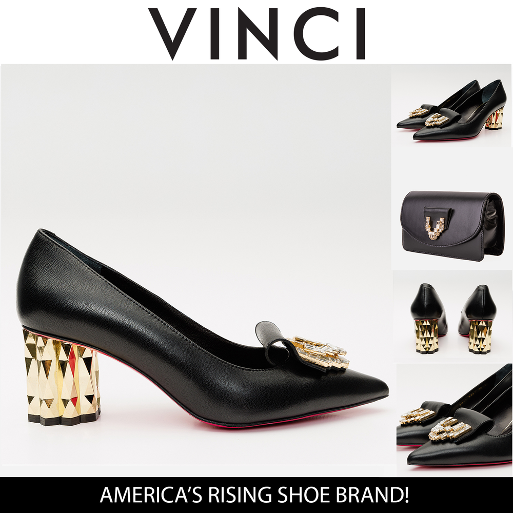 The Love Black Leather Block Heel Pump Shoe