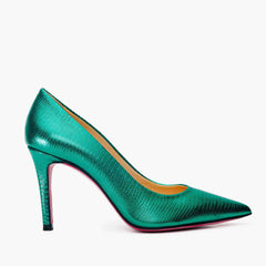 The Maple Green Leather Pump Fuchsia Sole Shoe