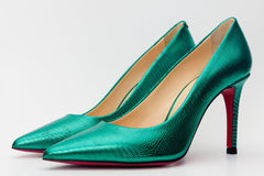 The Maple Green Leather Pump Fuchsia Sole Shoe