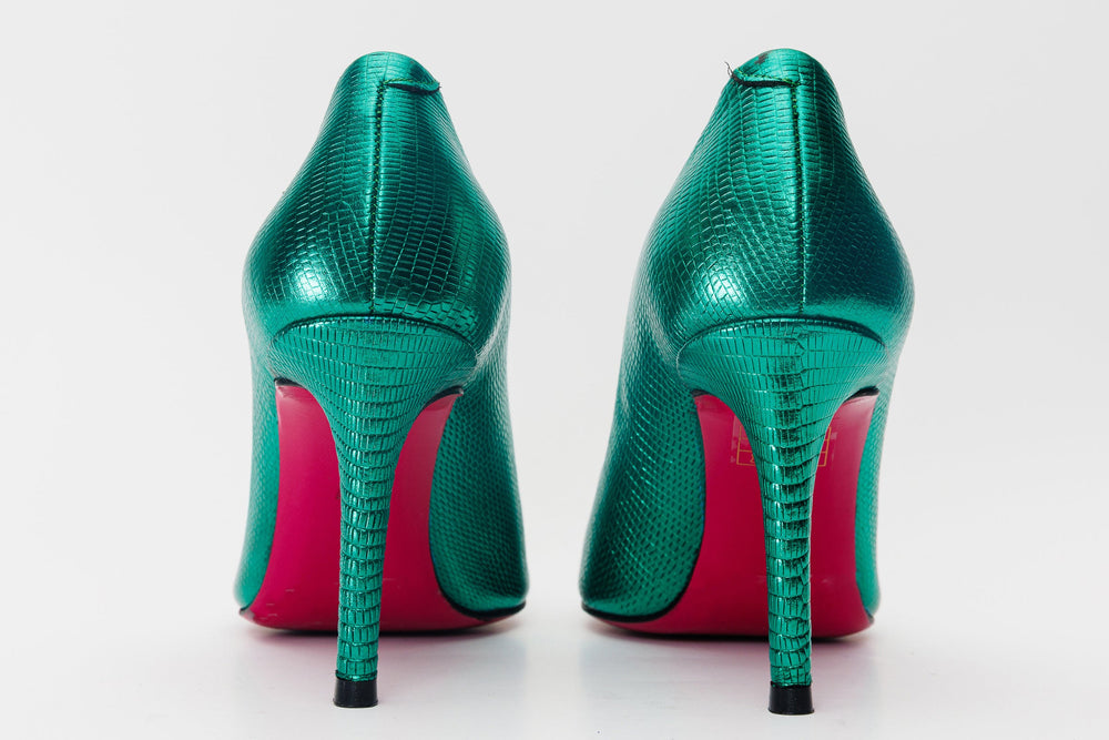 The Maple Green Leather Pump Fuchsia Sole Shoe