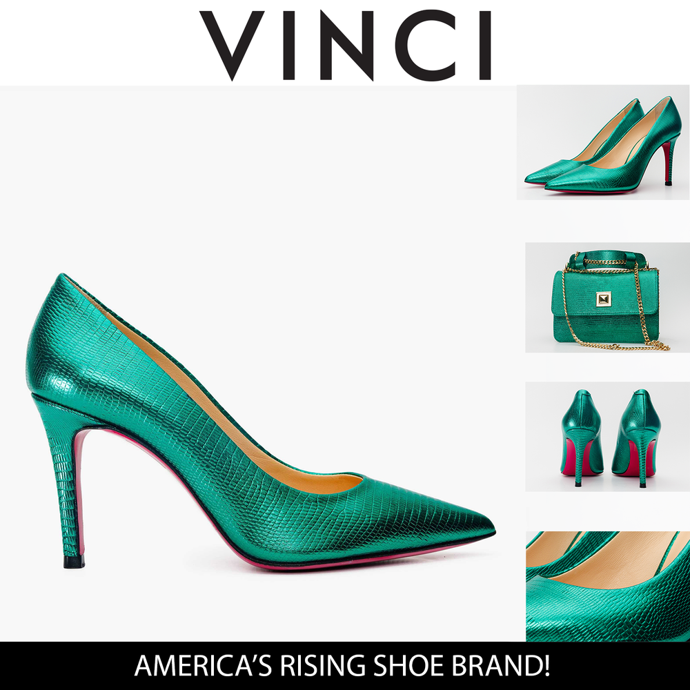 The Maple Green Leather Pump Fuchsia Sole Shoe
