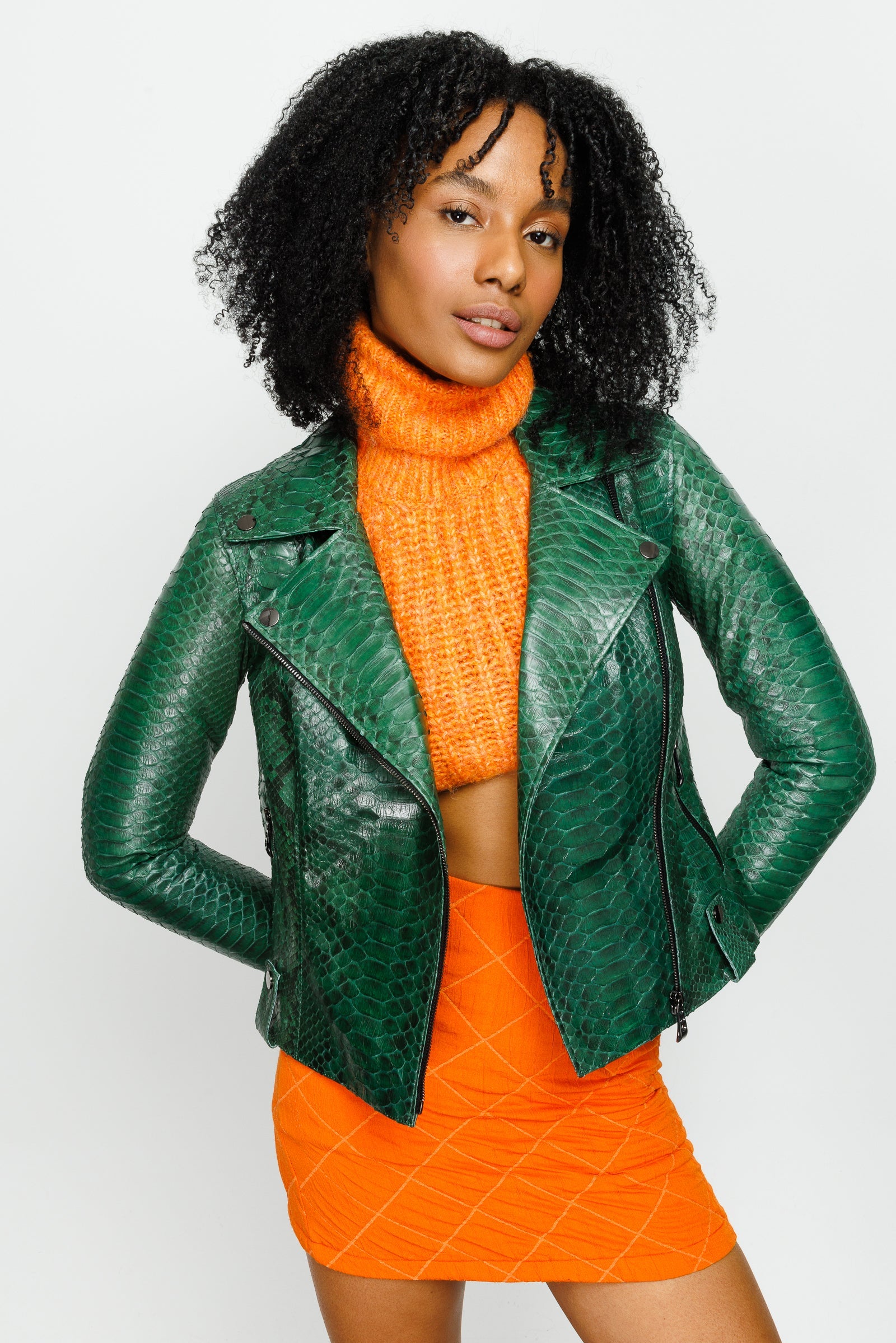 The Pythn Skin Green Leather Jacket
