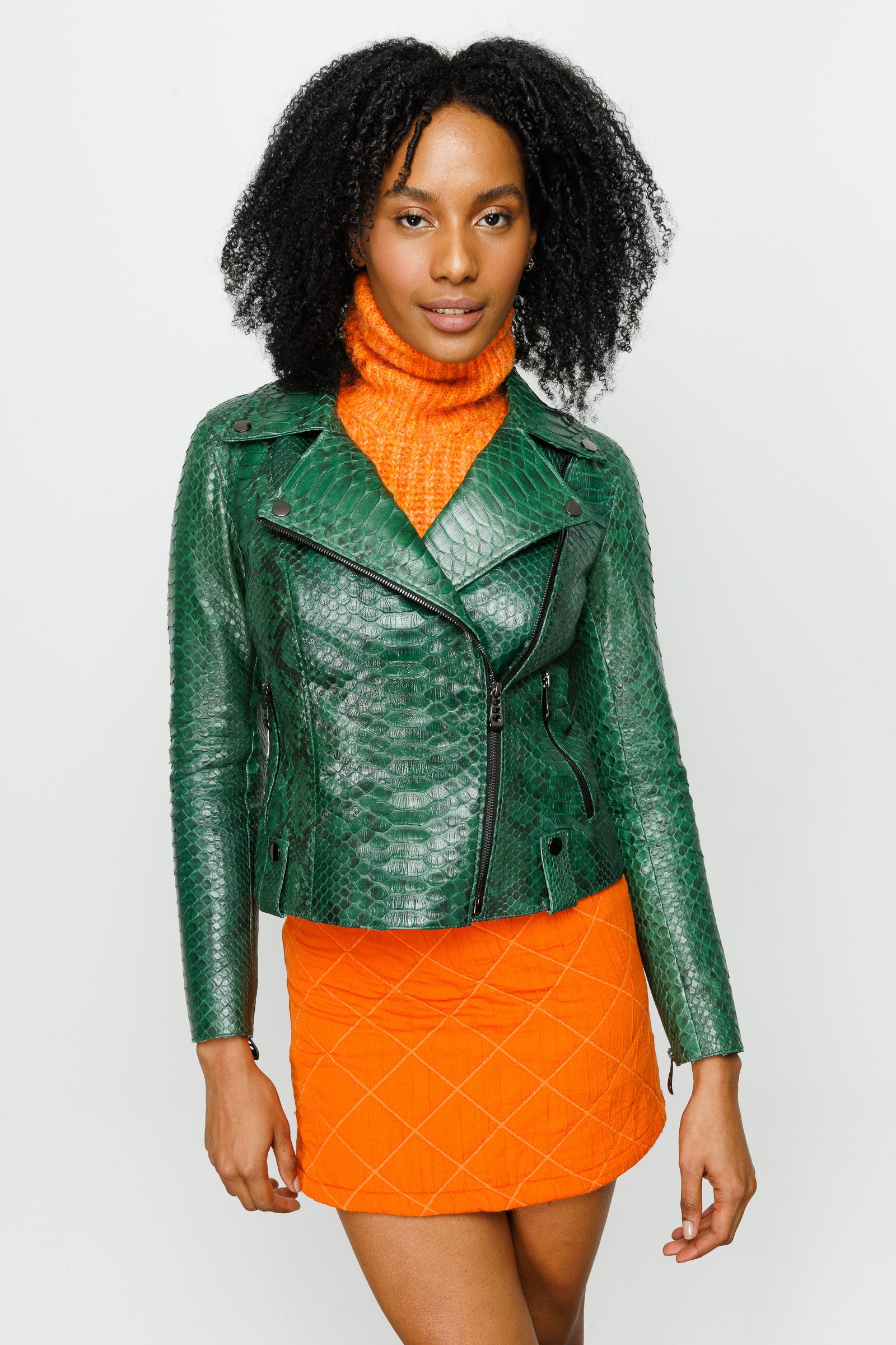 The Pythn Skin Green Leather Jacket
