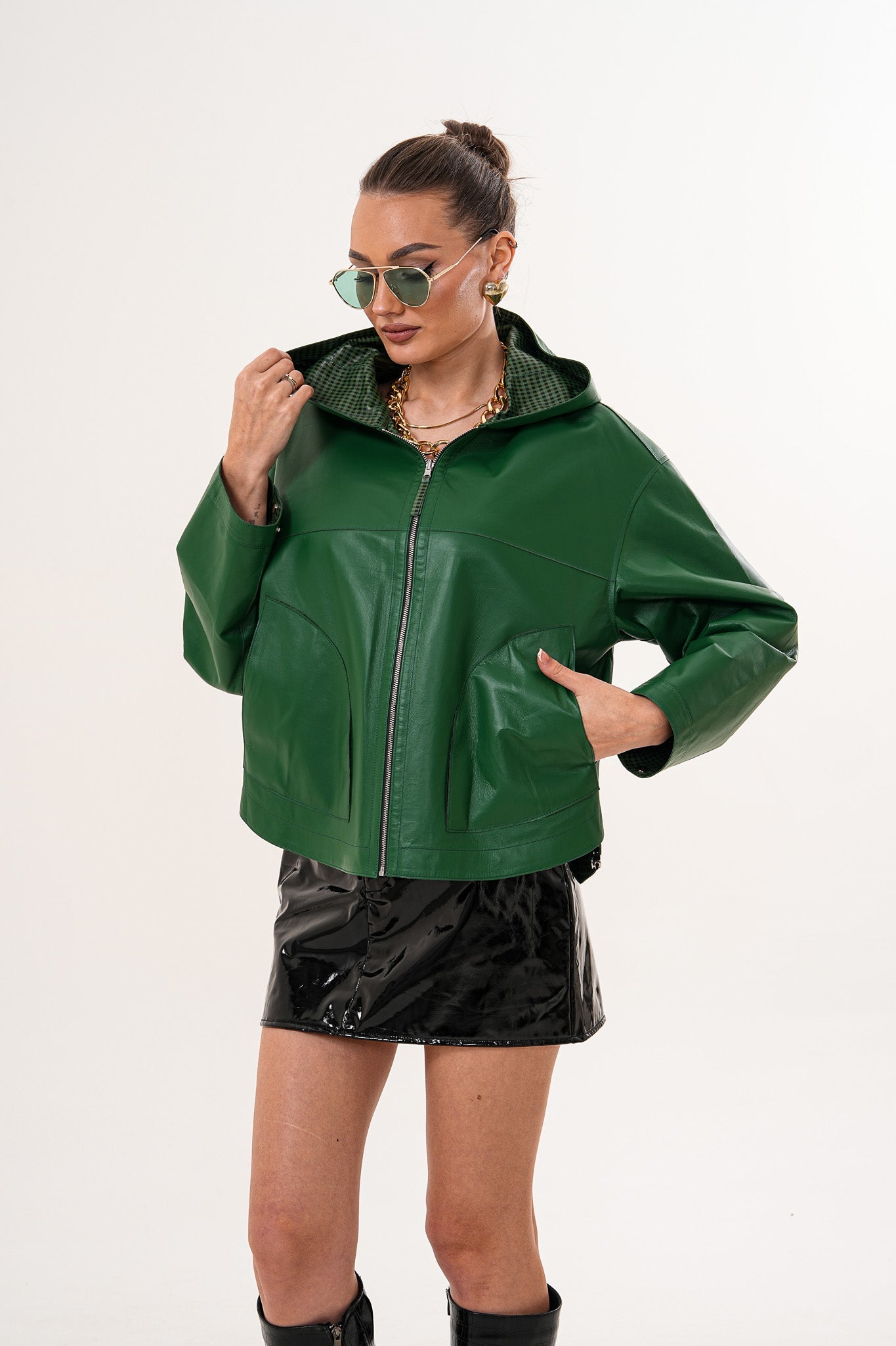 The Calyra Reversible Leather Jacket – Emerald Green