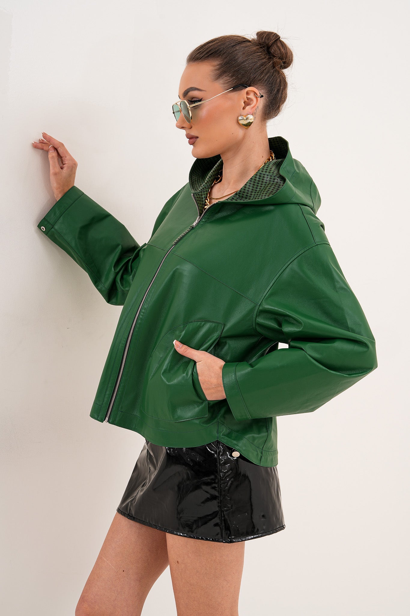 The Calyra Reversible Leather Jacket – Emerald Green