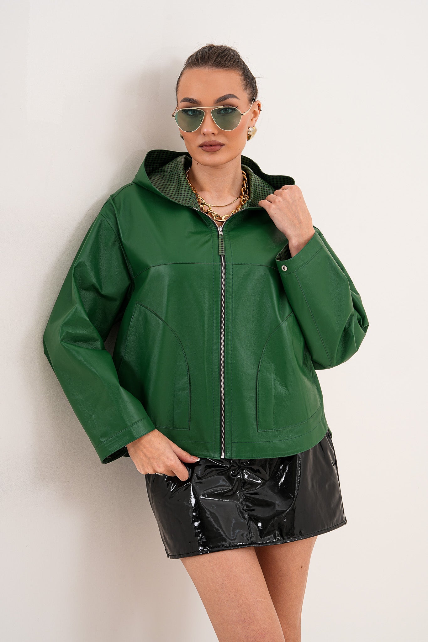 The Calyra Reversible Leather Jacket – Emerald Green