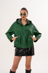 The Calyra Reversible Leather Jacket – Emerald Green