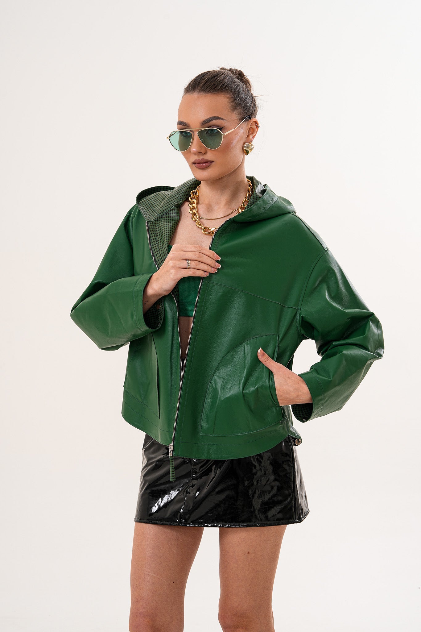 The Calyra Reversible Leather Jacket – Emerald Green