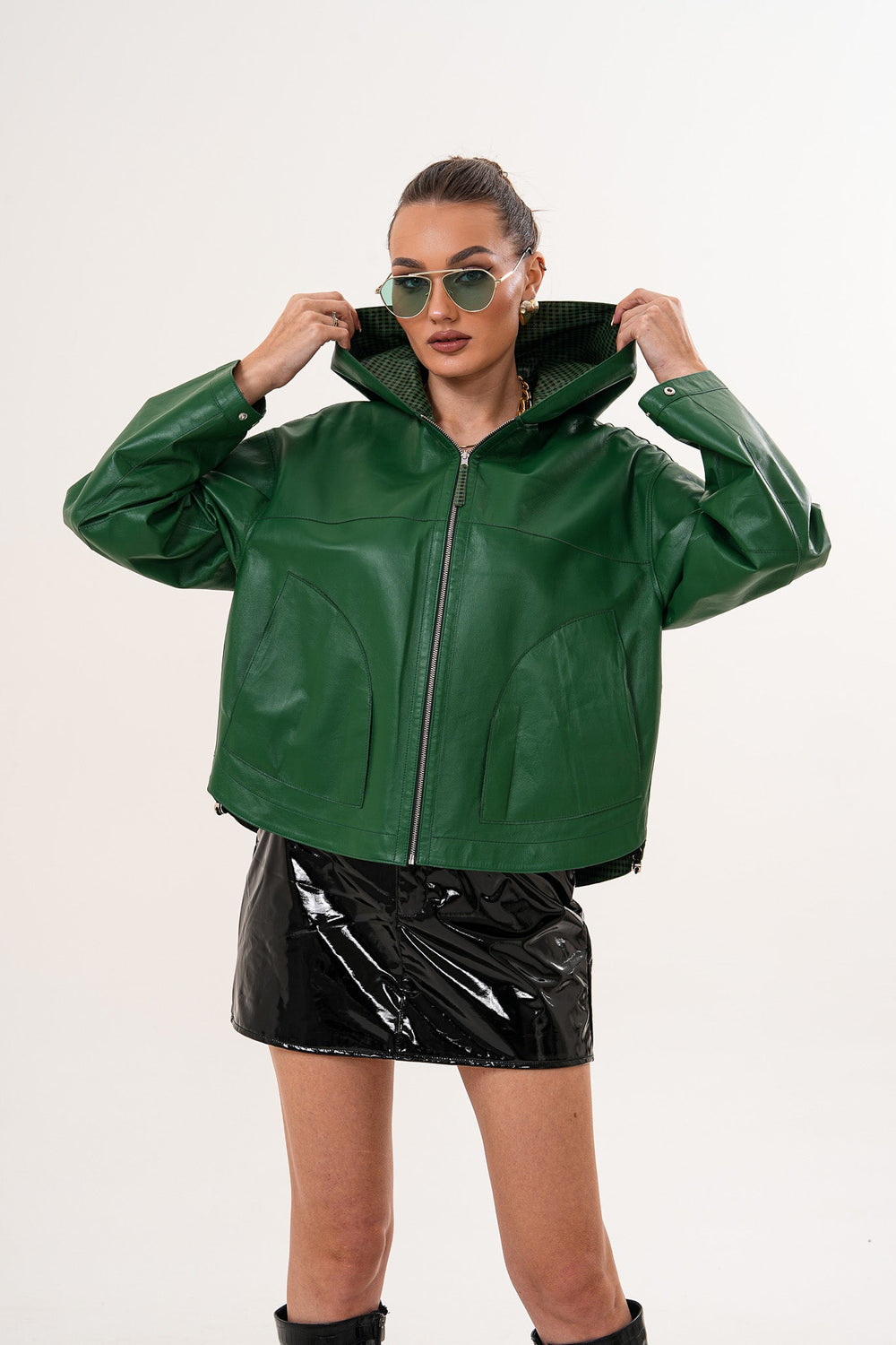 The Calyra Reversible Leather Jacket – Emerald Green