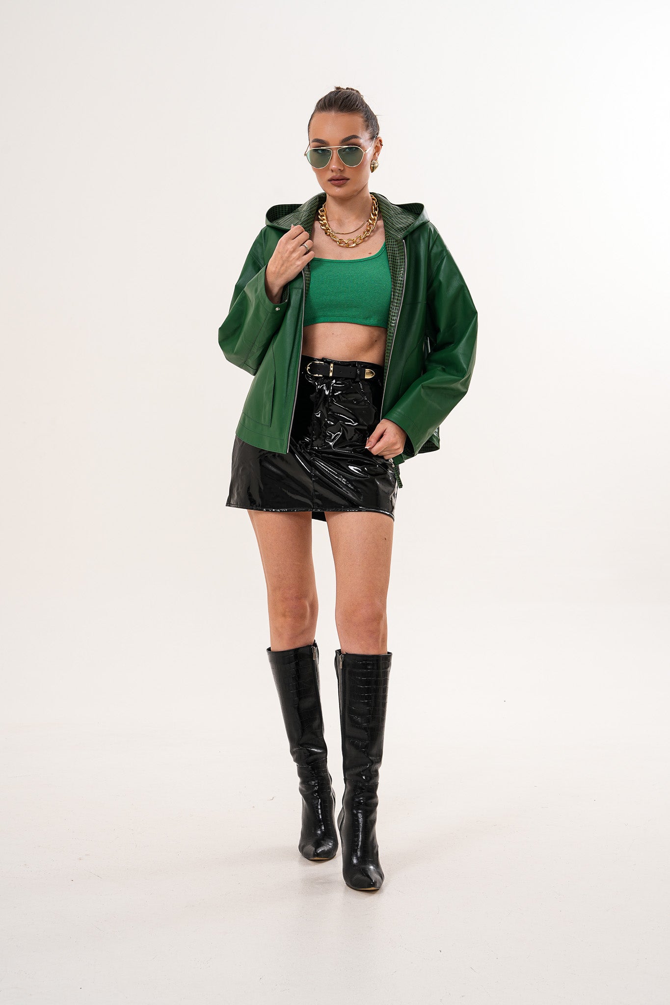The Calyra Reversible Leather Jacket – Emerald Green