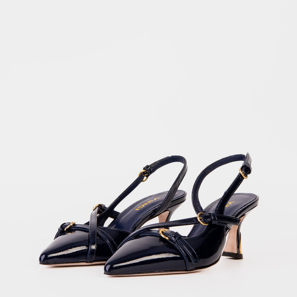 The Atlantic Navy Blue Leather Slingback Sandal
