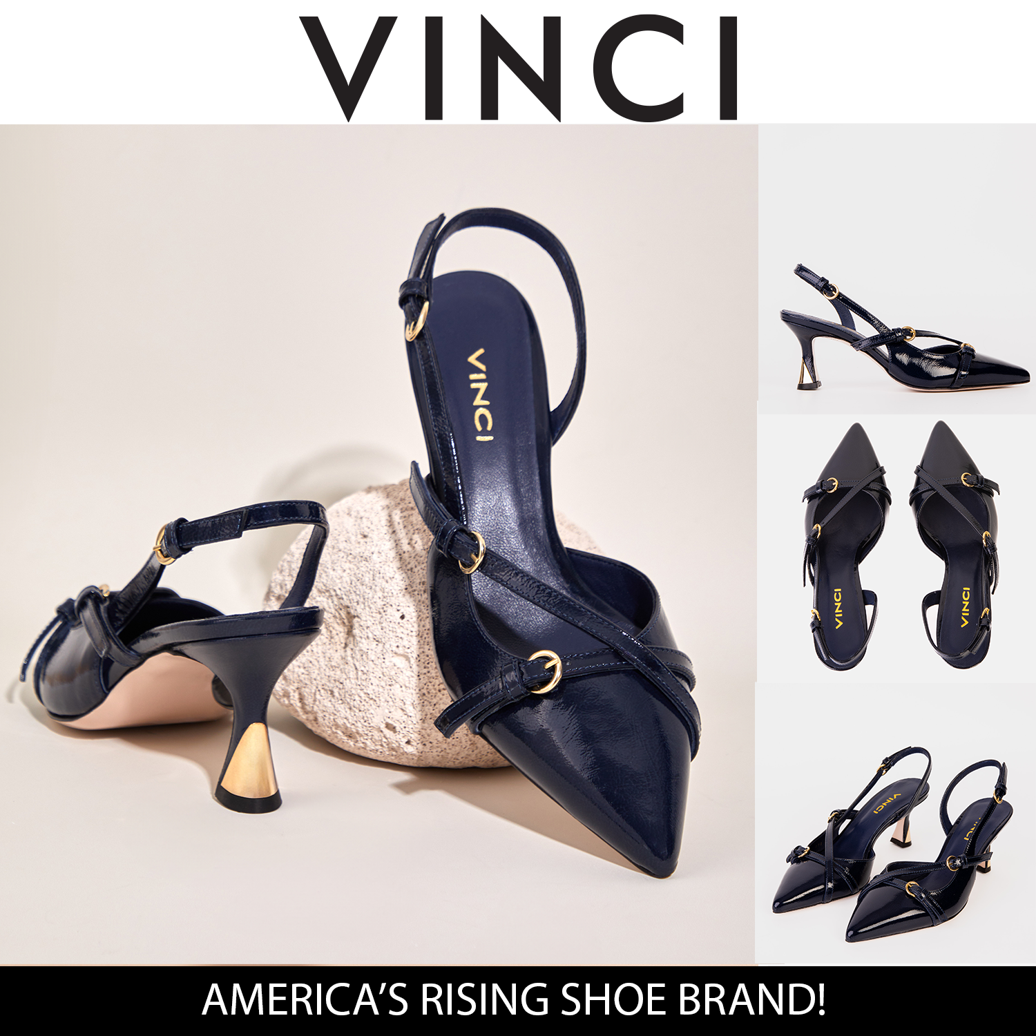 The Atlantic Navy Blue Leather Slingback Sandal