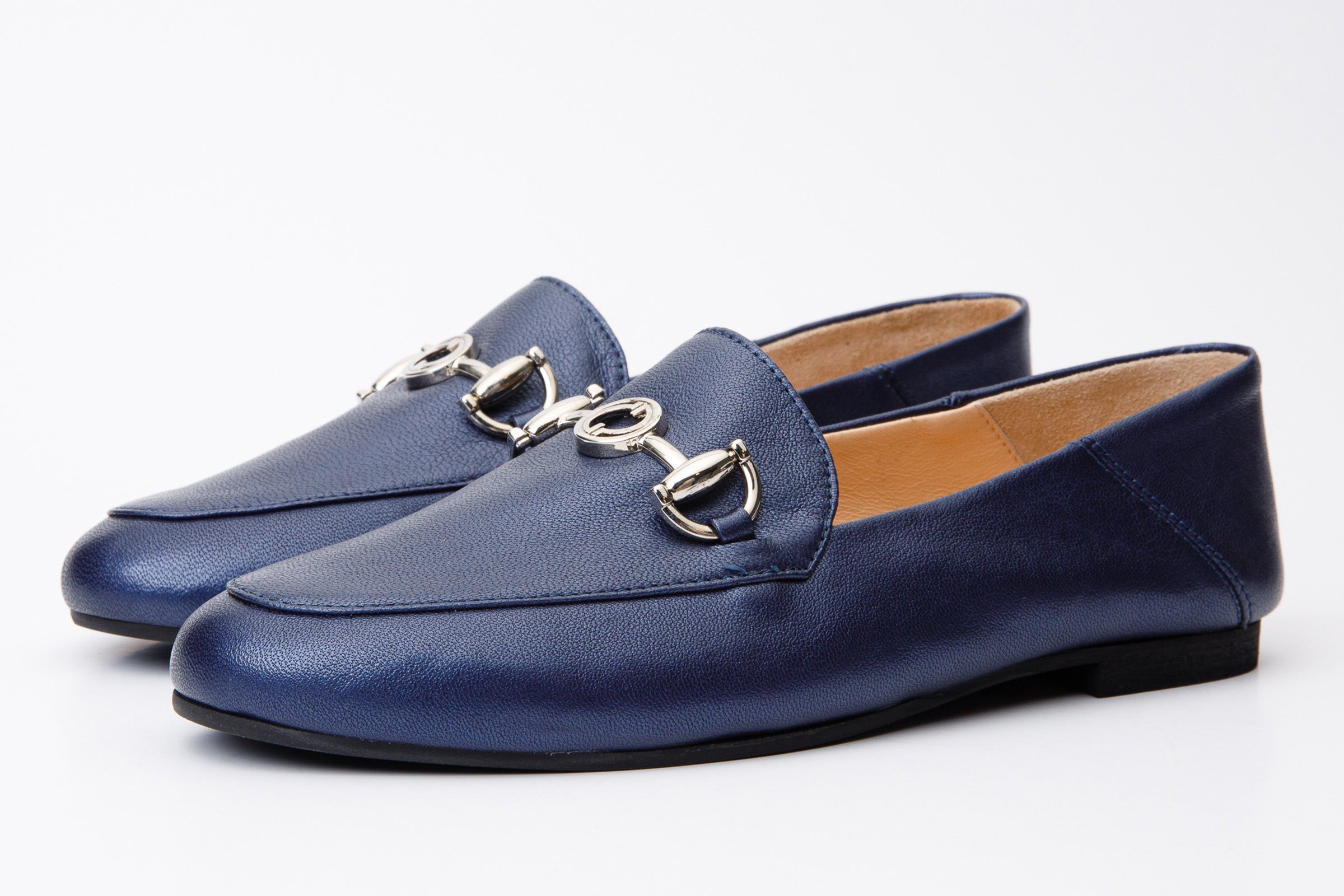 Luanda Navy Blue Leather Flat Shoe