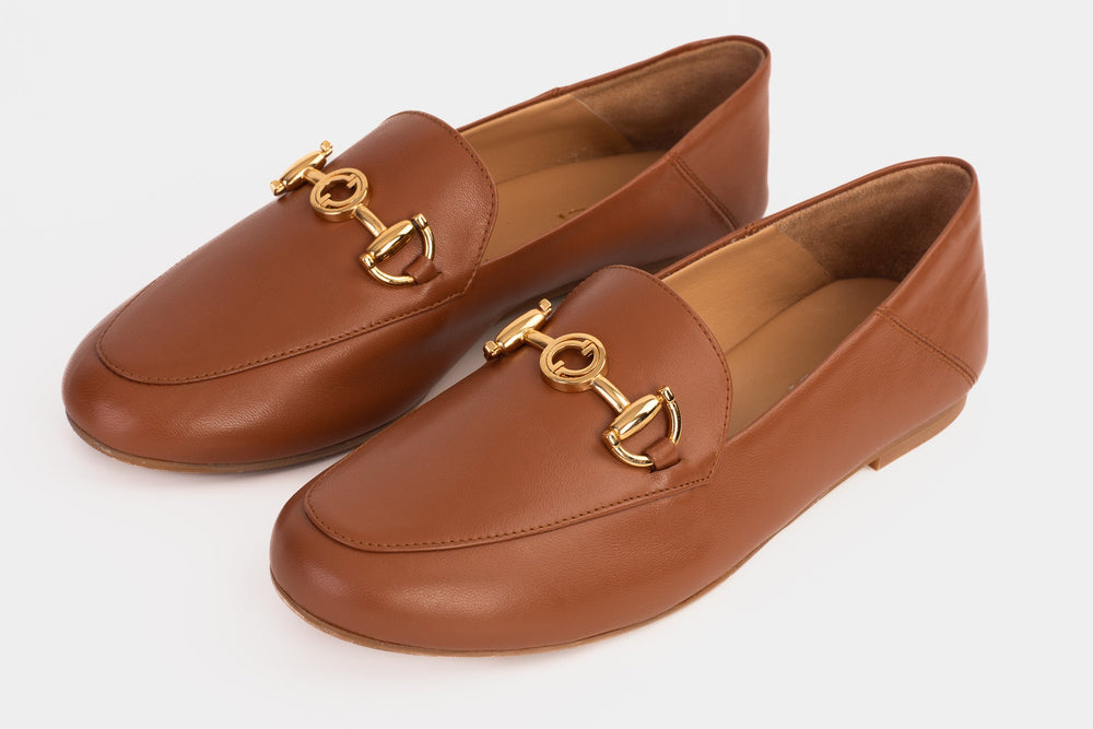 Luanda Tan Leather Flat Shoe