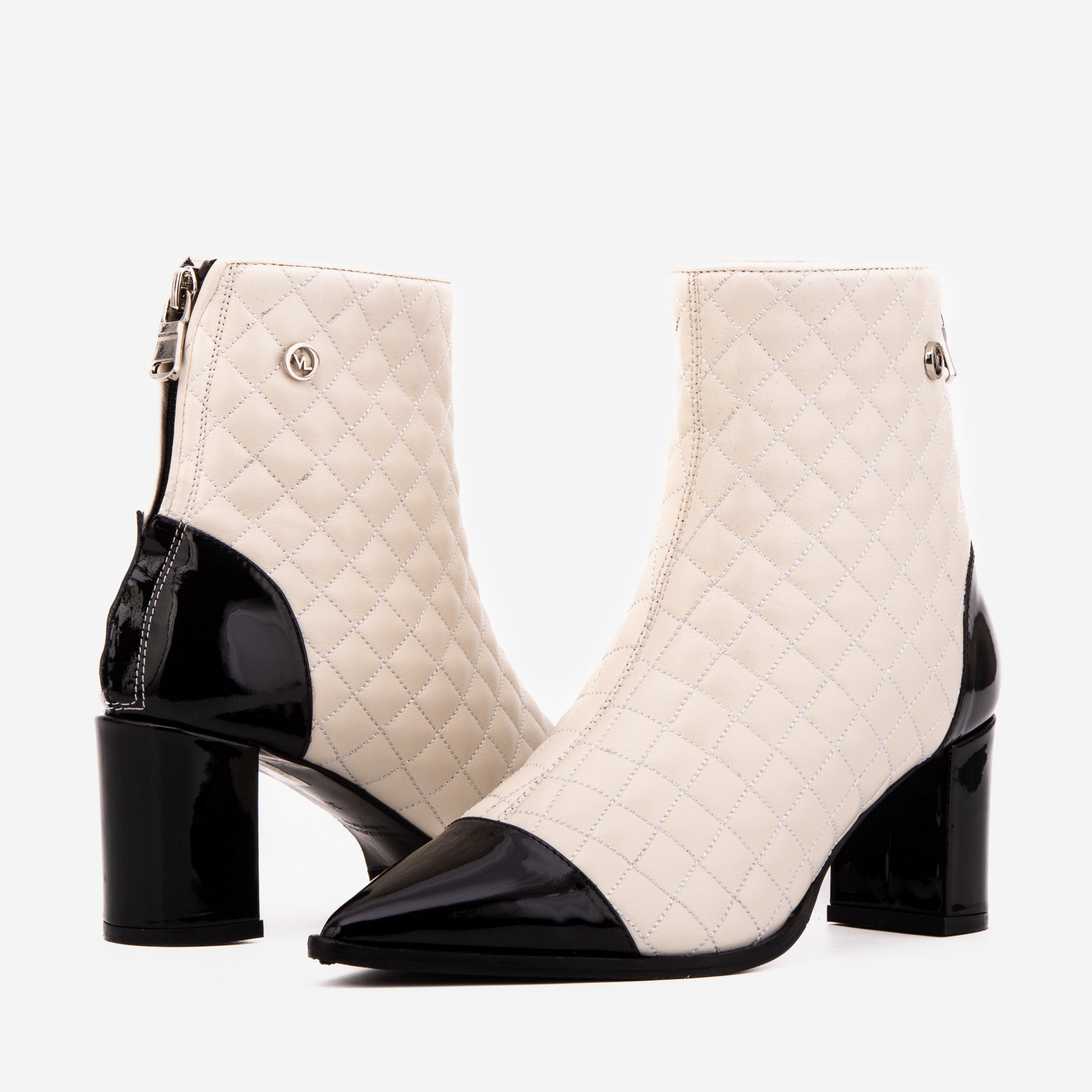 The Celeste Cream Black Quilted Leather Women’s Boot
