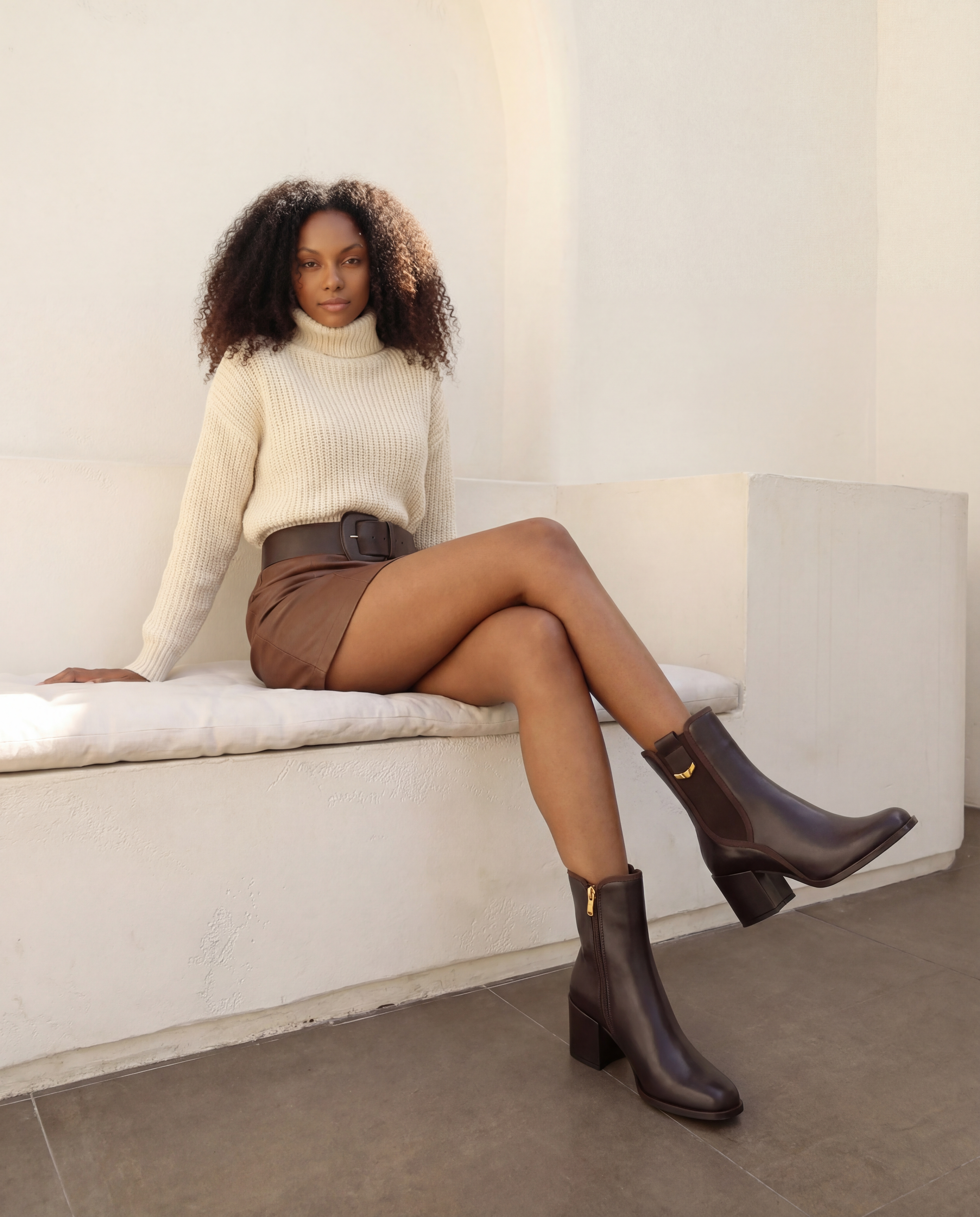The Kensington Brown Leather Block Heel Women’s Mid-Calf Boot