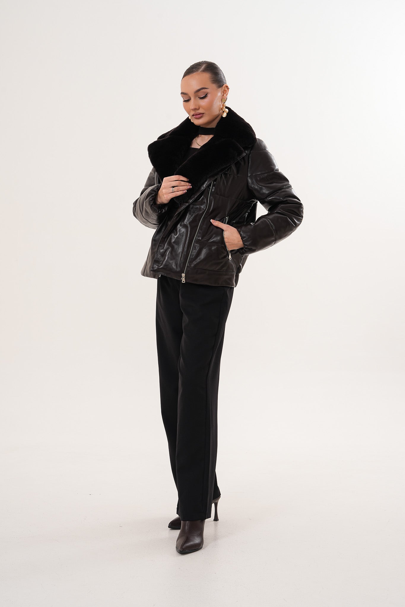 The Elvaris Dark Chocolate Leather Jacket with Fur Collar