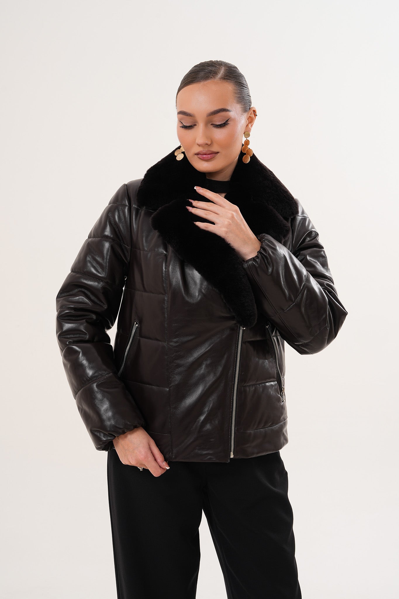 The Elvaris Dark Chocolate Leather Jacket with Fur Collar