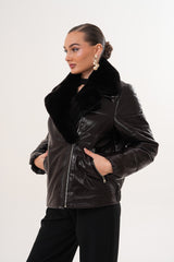 The Elvaris Dark Chocolate Leather Jacket with Fur Collar