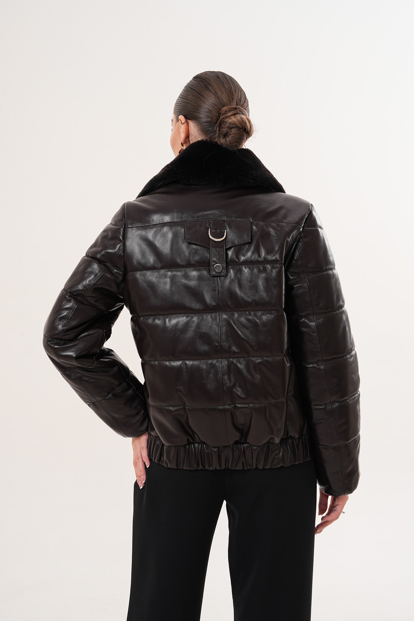 The Elvaris Dark Chocolate Leather Jacket with Fur Collar