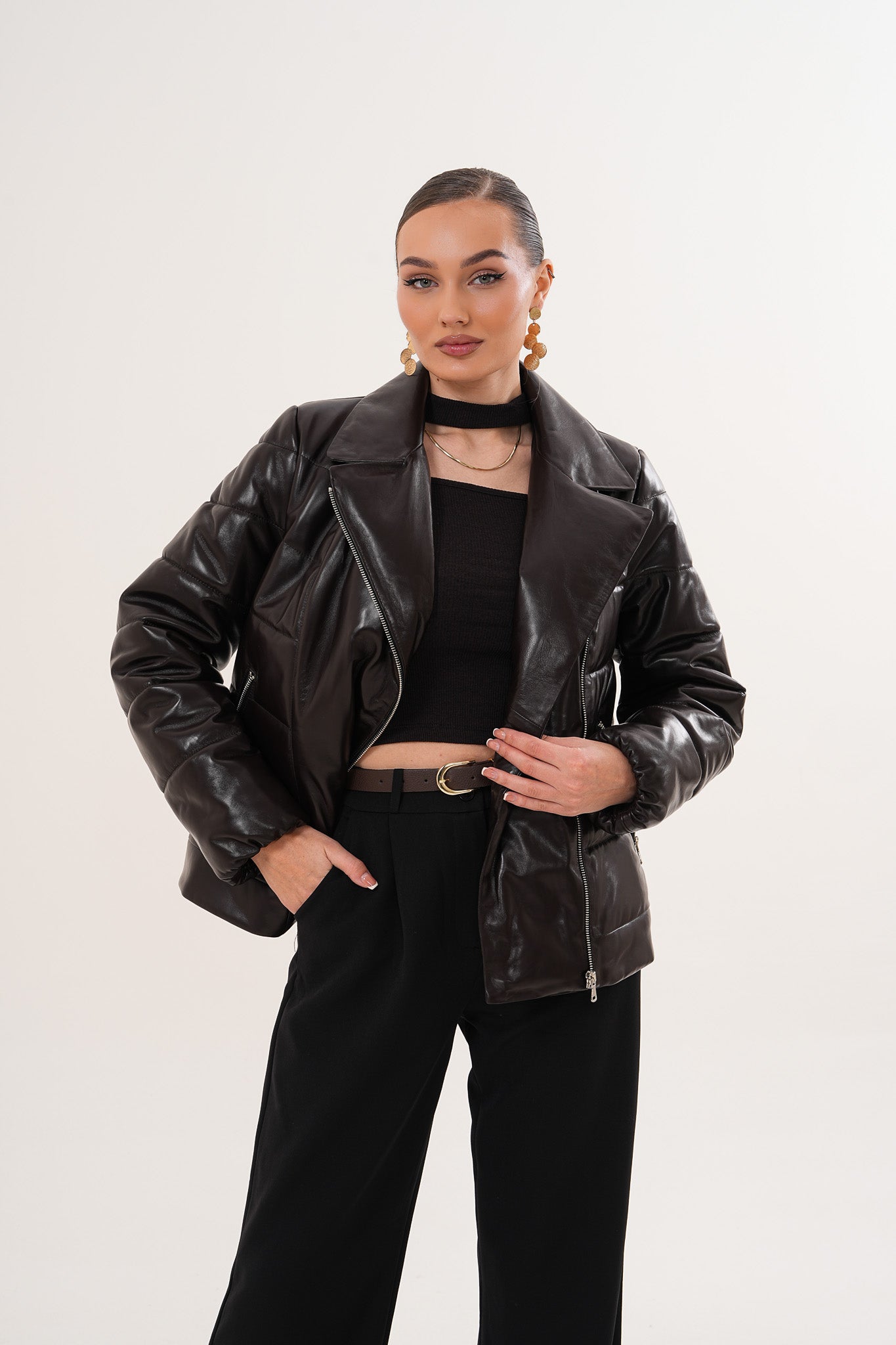 The Elvaris Dark Chocolate Leather Jacket with Fur Collar