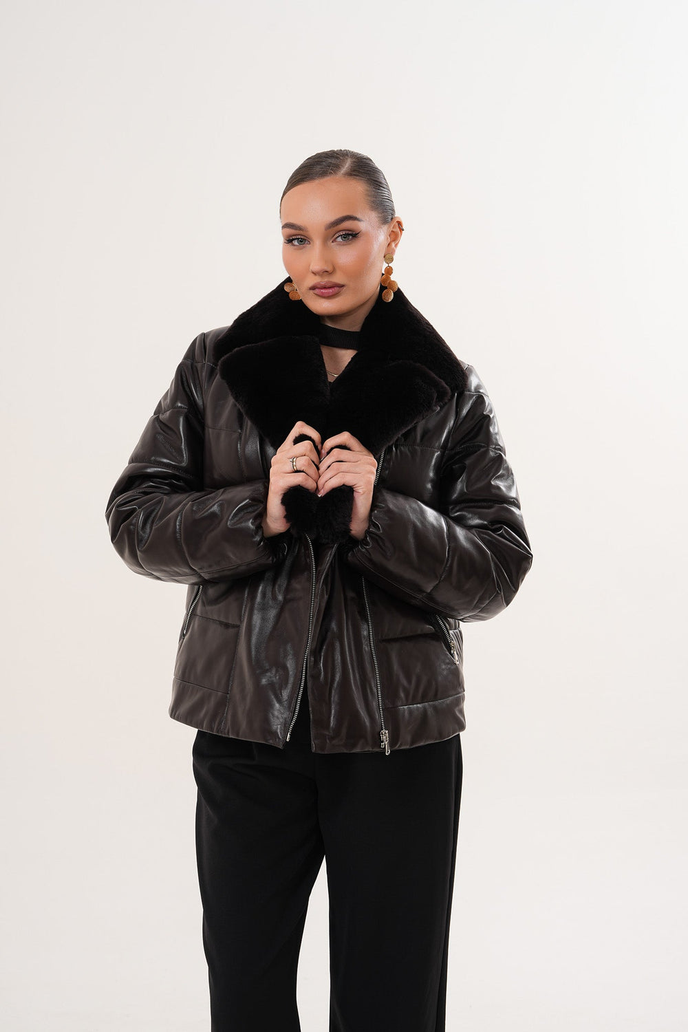 The Elvaris Dark Chocolate Leather Jacket with Fur Collar