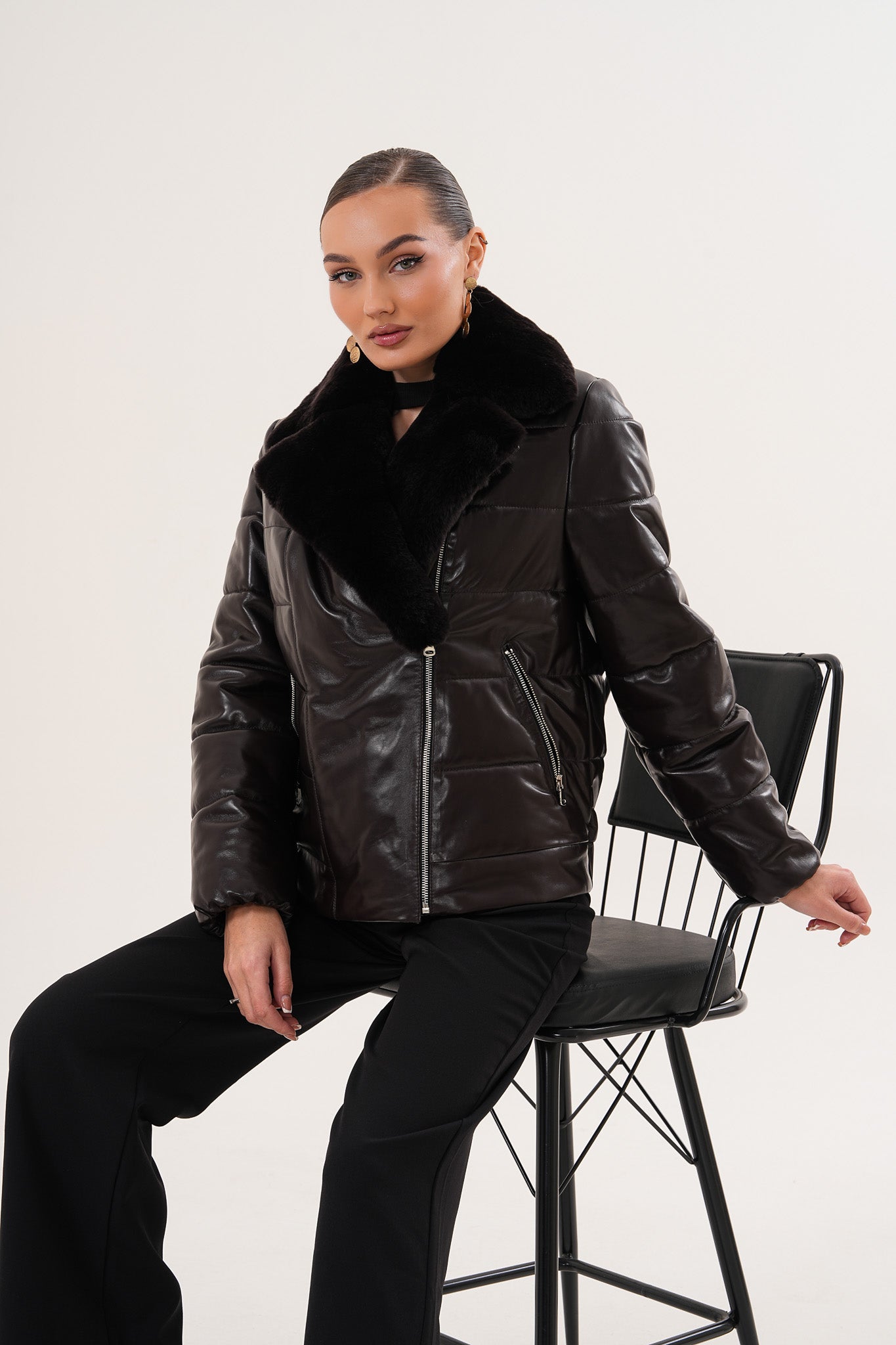 The Elvaris Dark Chocolate Leather Jacket with Fur Collar