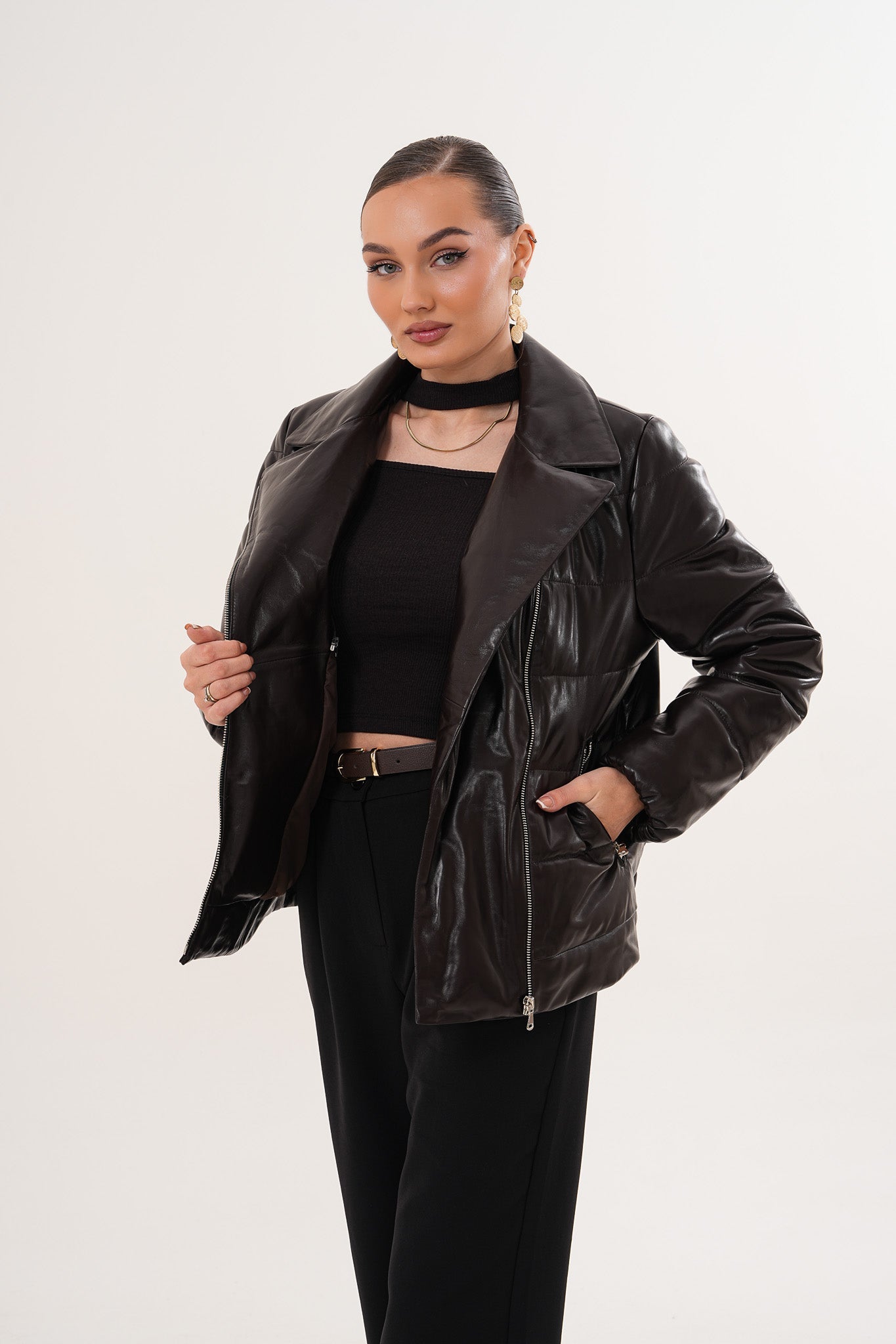 The Elvaris Dark Chocolate Leather Jacket with Fur Collar