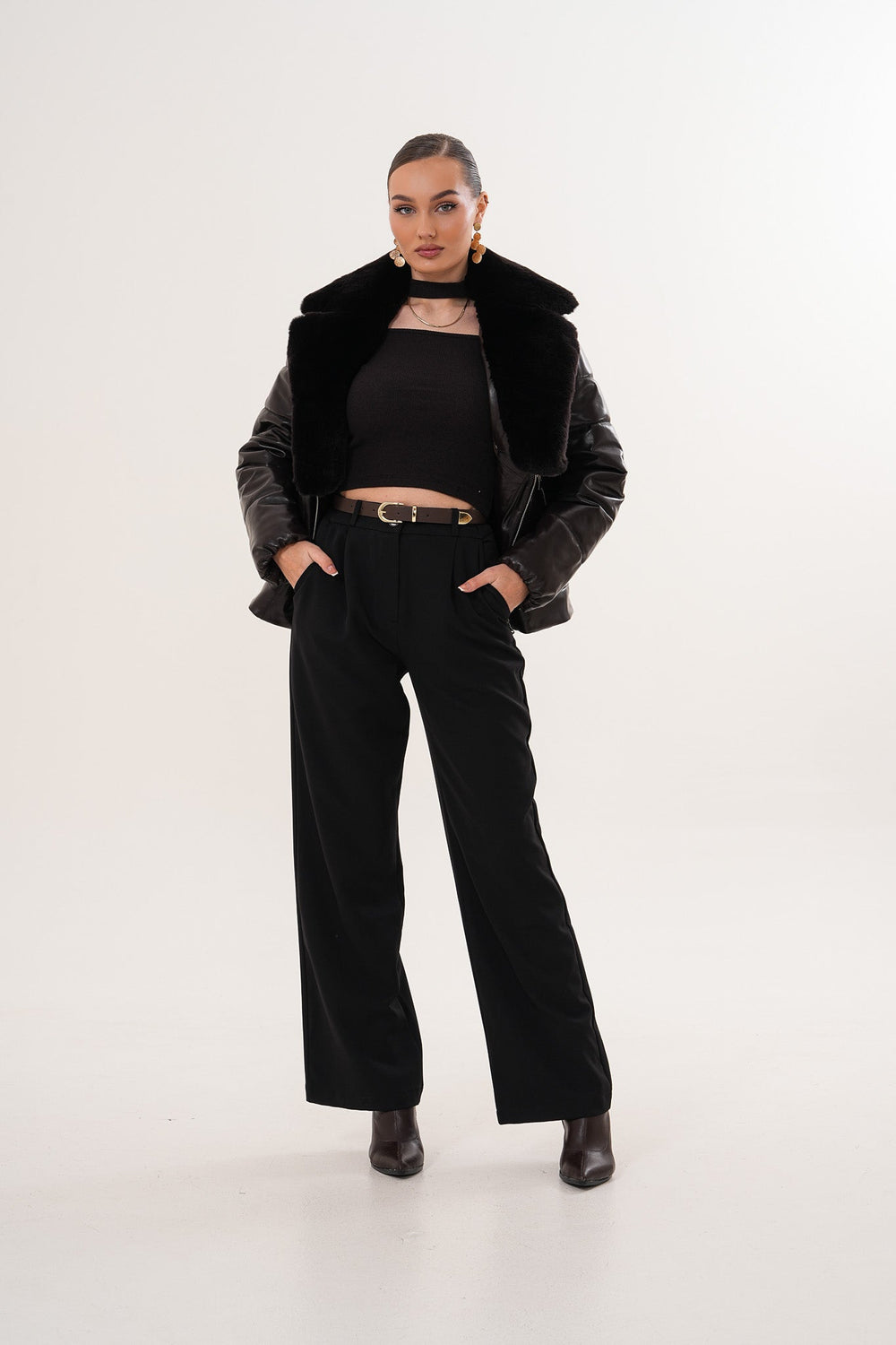 The Elvaris Dark Chocolate Leather Jacket with Fur Collar