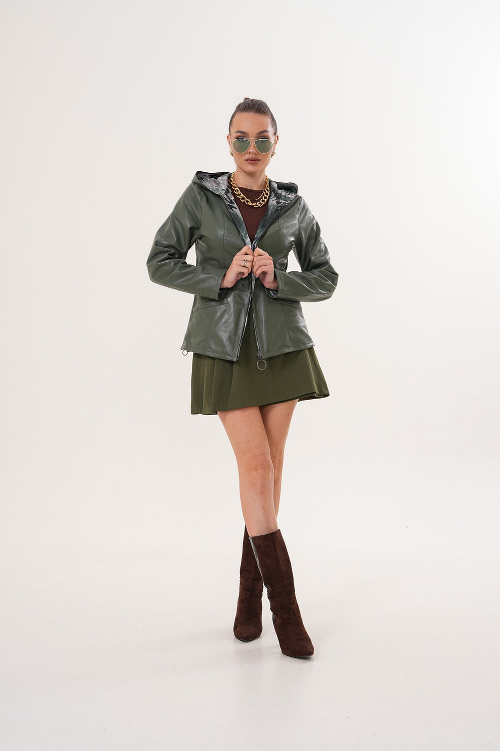 The Avelyn Reversible Olive Green Leather Jacket