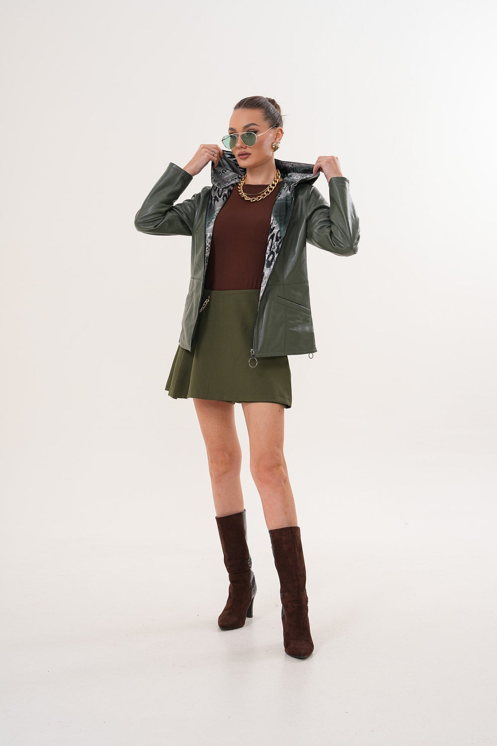 The Avelyn Reversible Olive Green Leather Jacket