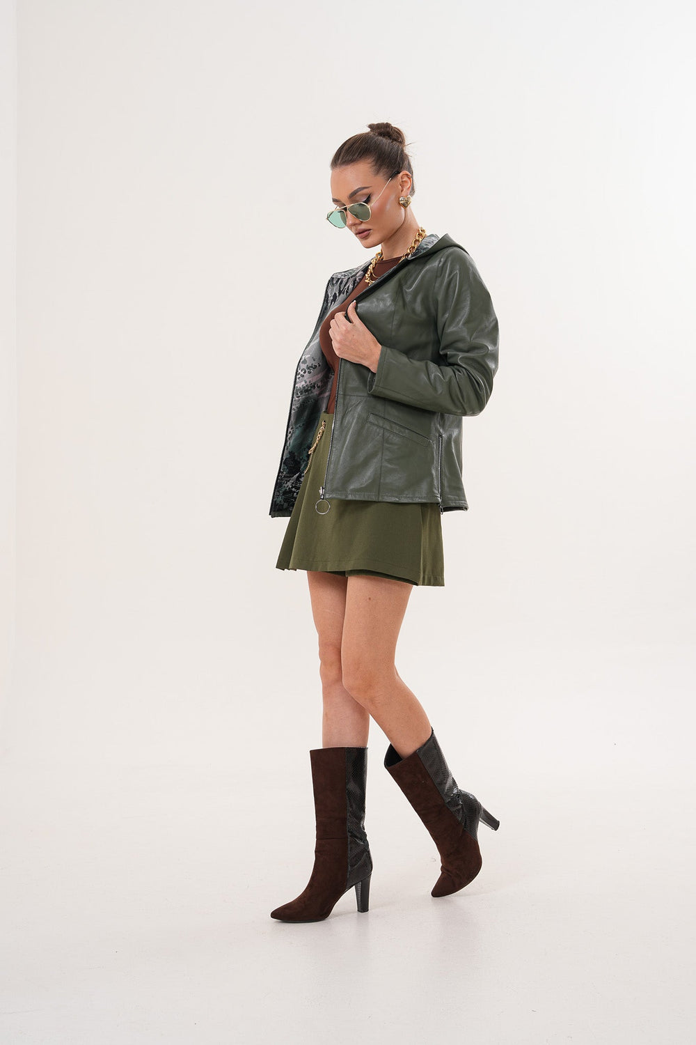 The Avelyn Reversible Olive Green Leather Jacket