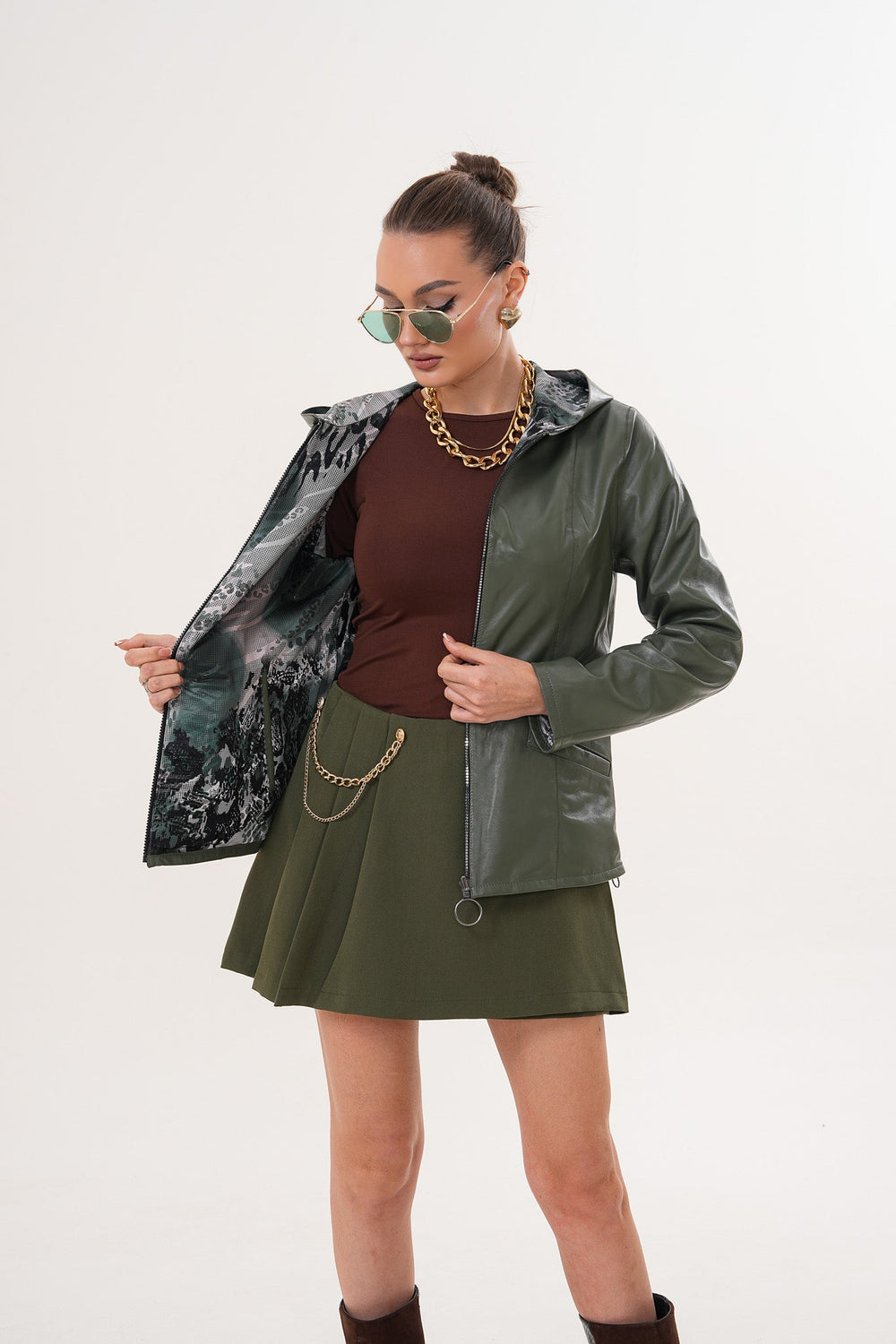 The Avelyn Reversible Olive Green Leather Jacket