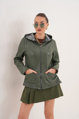 The Avelyn Reversible Olive Green Leather Jacket